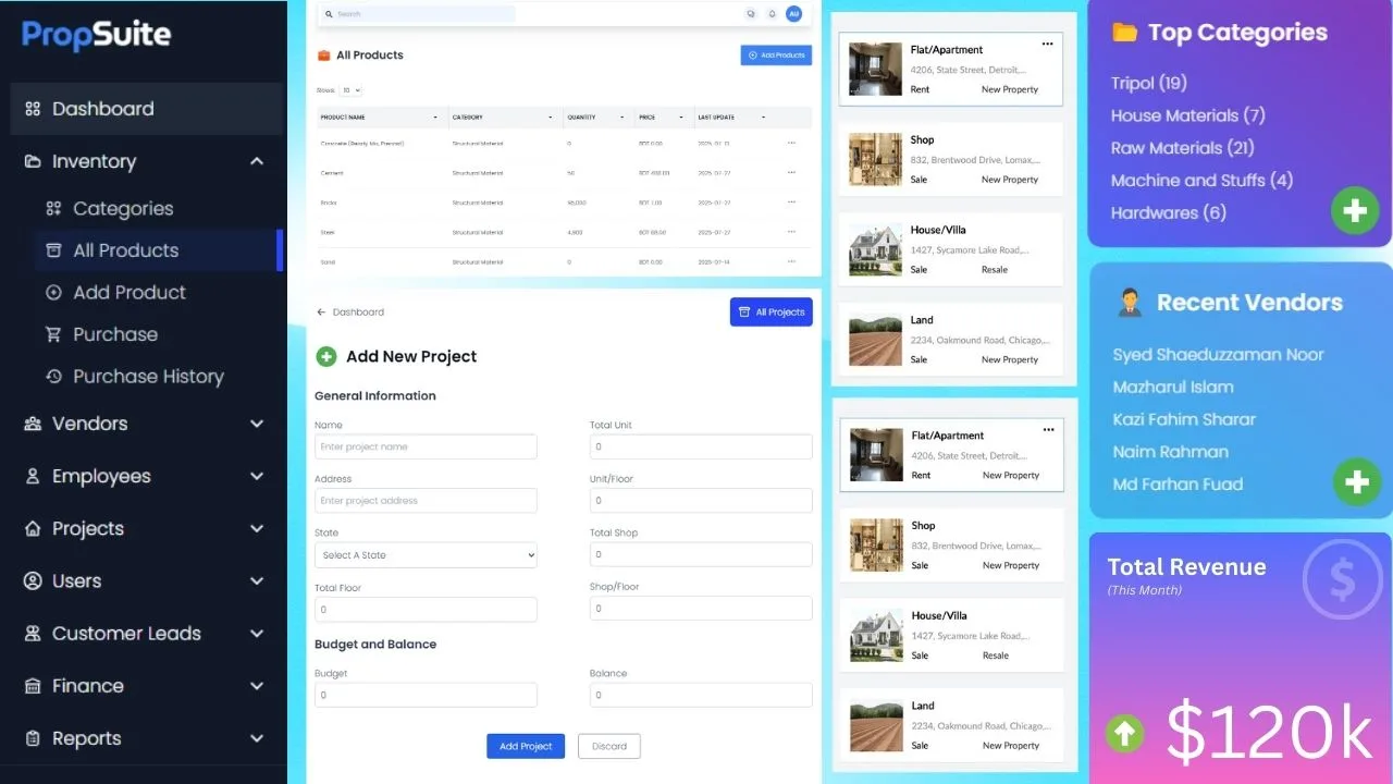 Real estate management system dashboard